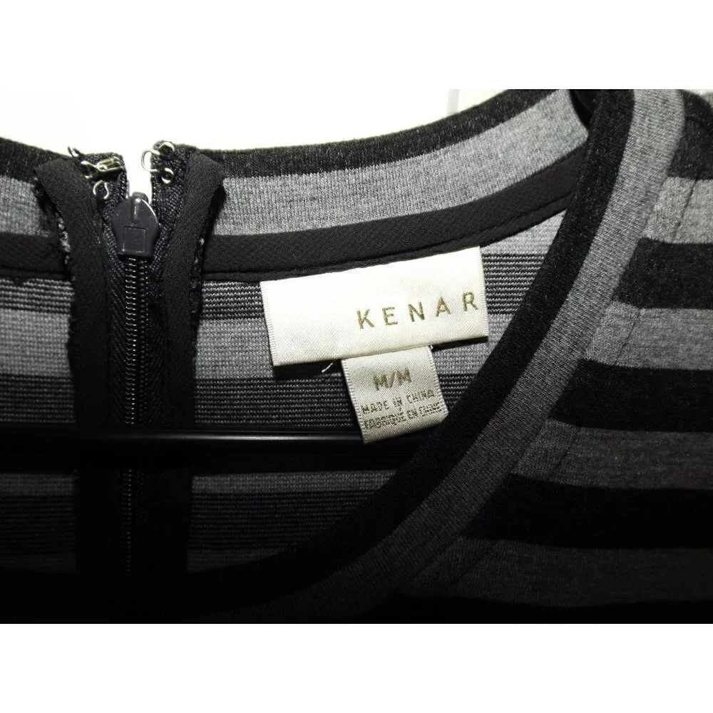 Kenar M gray black striped long sleeve back zipper kangaroo pockets office work